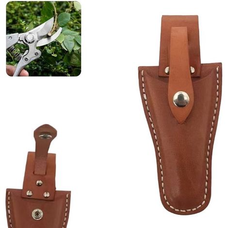 Mallette à outils de jardin en cuir marron, 20 x 10 cm, avec fermeture et sangle de transport, pour sécateurs, couteaux et pinces, style vintage (1/5)