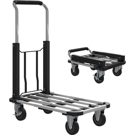 Klappbarer Handwagen, bis 150 kg, erweiterbare Fläche, höhenverstellbarer Griff, für Kisten, Metall, Schwarz (1/5)