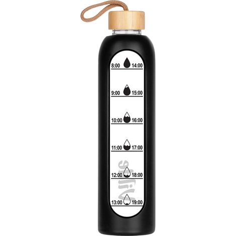 Bottiglia dacqua in vetro con rivestimento in silicone nero 1l (1/5)
