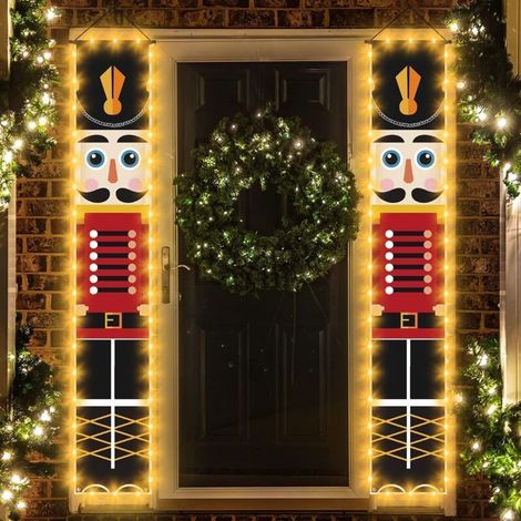 Set di 2 luci a LED per striscioni natalizi Schiaccianoci (30 x 180 cm), decorazione per striscioni Schiaccianoci con luce per porta d'ingresso, giardino, casa, interni ed esterni, festa di Natale (1/5)