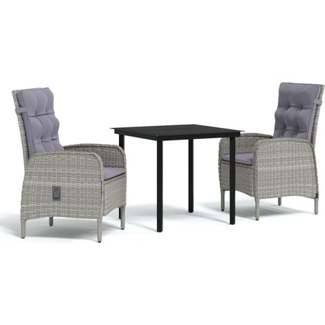 Maison Exclusive - 3-tlg. Garten-Essgruppe mit Auflagen Grau und