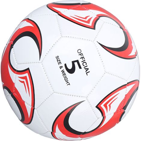Ballon de football taille 5 en PVC rouge, idéal pour les compétitions, les entraînements et les matchs officiels en salle et en extérieur. (1/5)