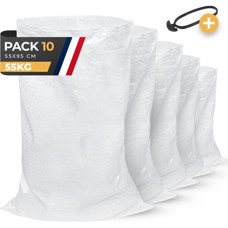 Sac a Gravat (10 UNITÉS) 55 x 95cm - Très Résistant (55 kg) Sac a Gravats Chantier en Polypropylène Parfait pour le Chantier, Gravier, Sable, Feuilles (1/5)
