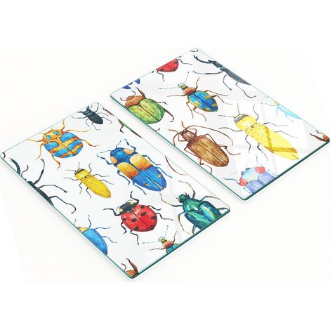 Tableros de vidrio templado con estampado decorativo de coloridos escarabajos 2x30x52 cm