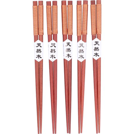 5Pairs Wooden Chopsticks Tangled Line NonSlip Sushi Chopsticks for Hotel Household Restaurant(Brown ) (1/5)