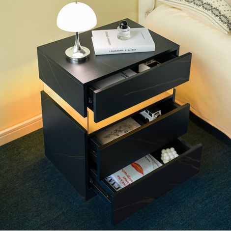 Mueble auxiliar con 3 cajones LED negro y dorado alto OKMYHOME (1/5)