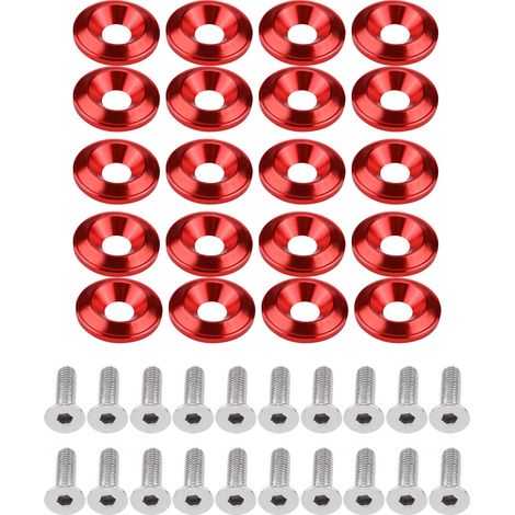 Stoßstangenscheibe, 20-teiliges Aluminium-Motorraum-Zierleisten-Set mit Unterlegscheibe und Schraube (rot).