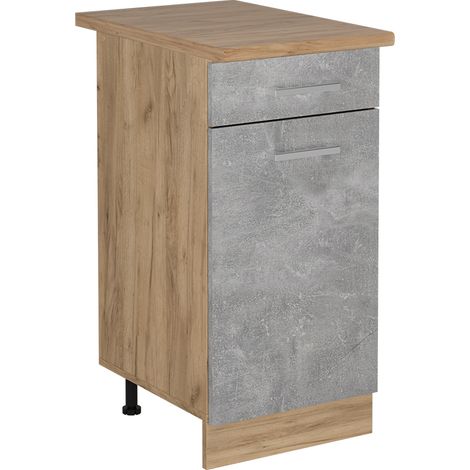 Mueble bajo de cocina R-Line, Hormigón, 40 cm , ET Roble, Vicco