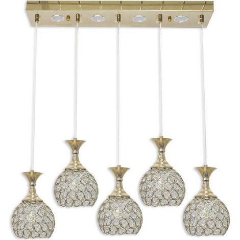TrAdE Shop Traesio - Lampadario Da Soffitto A Sospensione Plafoniera Sfere Cristalli Attacco G9 B26 - Oro (1/2)