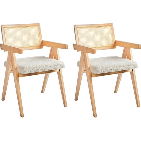Lot de 2 Chaises de Salle à Manger en Bouclé Cadre en Bois d'Hévéa Meuble de Cuisine Marron Clair et Beige Clair Ava (1/5)