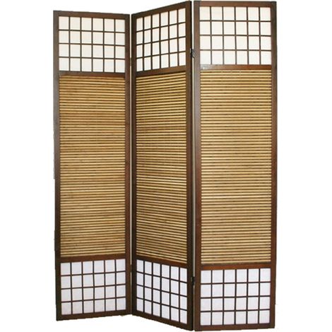 Paravent séparateur de pièce en bois et bambou coloris marron - 3 Pans