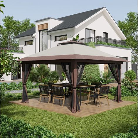 Tonnelle jardin pliante réglable 4x4 m beige HAVRYA (1/4)