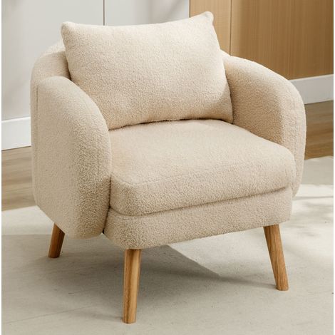 Fauteuil en teddy velours avec coussin, 1 place, beige DESVIAE (1/5)