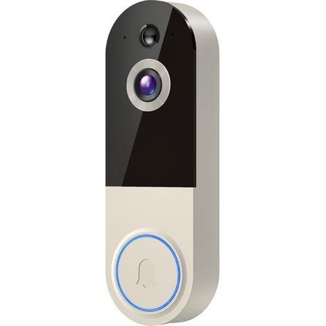 Beigefarbene 1080p-Videotürklingel mit Gegensprechfunktion, Cloud-Speicher, nur kompatibel mit 2,4-GHz-WLAN.