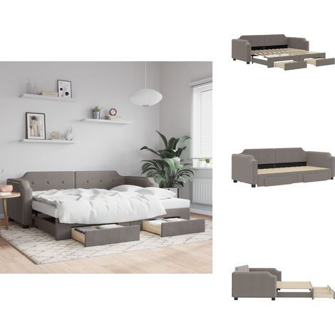 Lit de jour avec gigogne et tiroirs taupe 100x200 cm tissu - Canapé Convertible - Lit Gigogne - Meuble Multifonctionnel - Lit D'appoint - Rangements Intégrés (1/5)