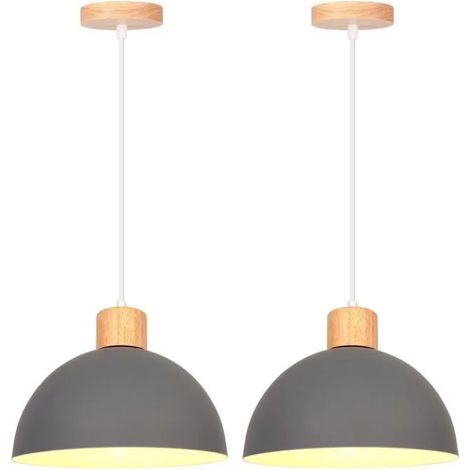 2pcs Moderne Lustre Suspension 25cm Lampe de Plafond Industriel Abat-jour en Demi - cercle E27 Luminaire Vintage,Gris (1/5)