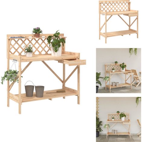Pflanztisch mit Rankgitter Massivholz Tanne - Tannenzapfentisch - Holzregal - Gärtnertisch - Blumenkasten - Pflanze Stand (1/5)