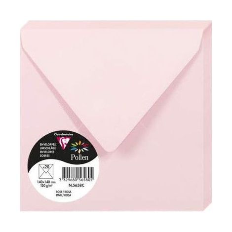 Enveloppe - CLAIREFONTAINE - Pollen - 120g - 140x140mm - Rose - Paquet de 20