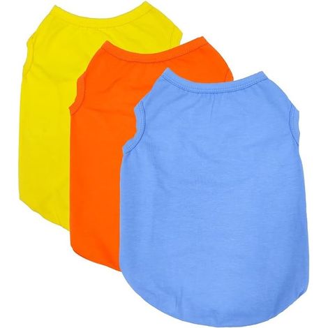 Summer Dog T-Shirt, Soft Cotton Sleeveless T-Shirt for Small Dogs and Cats, Orange, Yellow, Light Blue (L) (1/5)