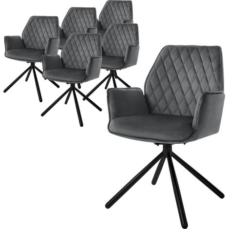 ML-Design Esszimmerstühle 6er Set Samt Anthrazit, Wohnzimmerstuhl mit Arm- und Rückenlehne, Drehstuhl Auto-Position, Polsterstuhl mit Metallbeine, Ergonomische Sessel drehbar, Küchenstuhl Loungesessel