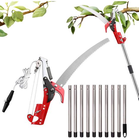Sécateur télescopique 82-410 cm avec scie à élaguer, élagueur manuel 2 en 1 avec corde, manche télescopique en acier inoxydable, sécateur et scie de jardin pour branches hautes, arbres fruitiers (1/5)