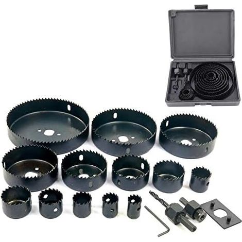 16 pièces Coffret Scie Cloche Construction de 19-127 mm pour Bois Metaux Platre