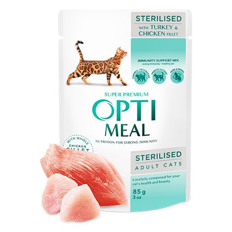 OPTIMEAL Cat Sterilisiertes Puten- und Hühnerfilet 85 g