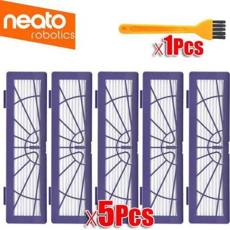 Filtre HEPA pour Neato BotVac 70e, 75, 80, 85 - Pack de 5 filtres et 1 brosse - Sans sac (1/3)