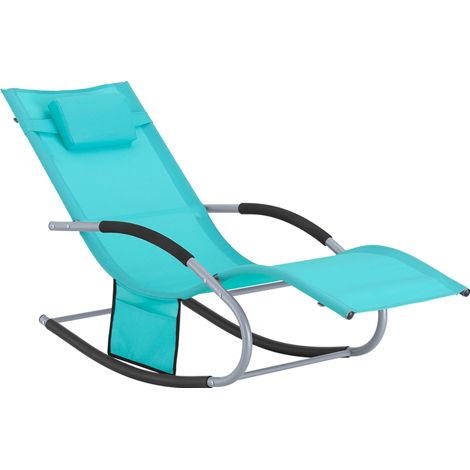 SoBuy Sun Lounger Garden Chair Recliner with Cushioned Pillow & Side Pocket Garden Rocking Chair with Steel Frame Outdoor Furniture for Patio Poolside Blue OGS28-HB