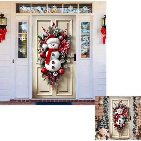 WEIHNACHTSDEKOR - Türdekoration, festliches Banner, Schneemannkranz.