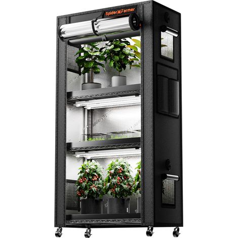 Support pour plantes avec lampes de culture, étagère à 4 niveaux avec 6 lampes LED à spectre complet de 61 cm et tente de culture, pour semences de légumes, serre de croissance des (1/5)