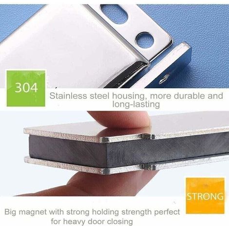 Leistungsstarke 28 kg Magnet-Türverschlüsse für Schränke, 2-teilige Magnet-Türriegel aus Edelstahl, starker und robuster Magnetverschluss für Möbel, Schubladen, Duschtüren und Schränke (1/3)