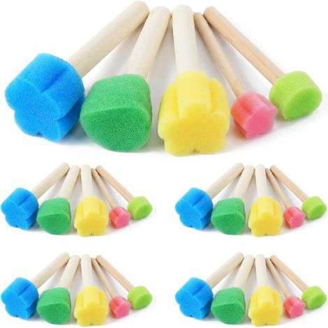20 Pieces Sponge Brushes for Kids, Round Foam Brushes with Wooden Handle for Painting, Circle, DIY Projects (1/5)