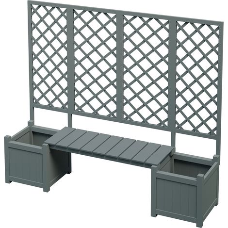 Jardinera con celosía y asiento de madera de abeto gris 169 x 145 x 42 cm (1/5)