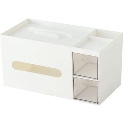 Organisateur de Cosmétiques avec 2 Tiroirs, Boîte de Rangement Plastique Imperméable pour Salle de Bain et Vanité (Blanc, 23.3x12x12cm) (1/4)
