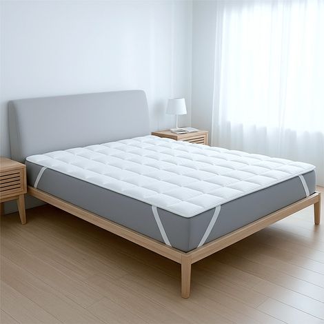 The White Stone Surmatelas 160x190 cm en ouate de 500 g - Protège-matelas matelassé - Revêtement en microfibre respirante avec élastiques aux coins - Protection de matelas