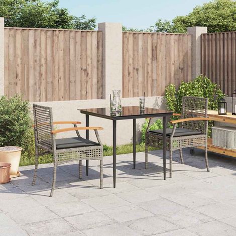 vidaXL 3 Piece Garden Dining Set with Cushions Grey Poly Rattan (1/5)