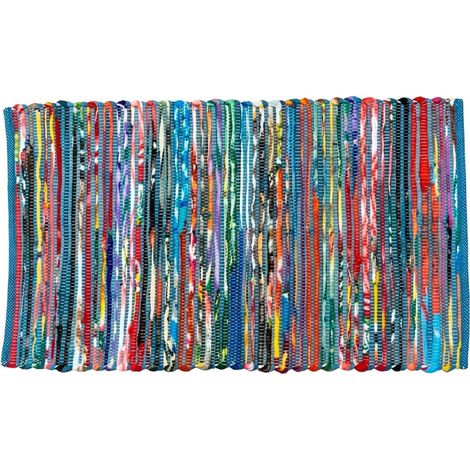 Tappeto in juta e cotone multicolore a righe 80 cm