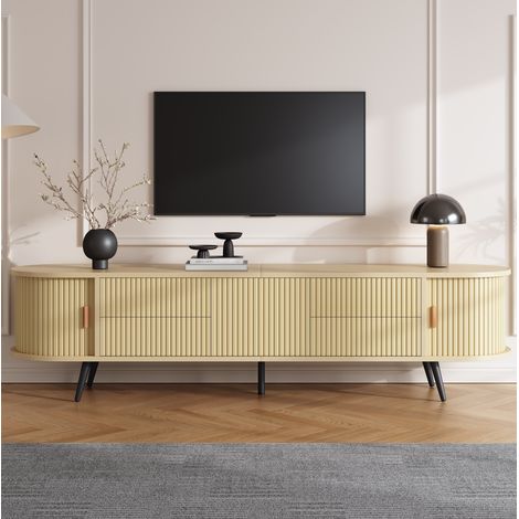 Ovaler TV-Schrank 180 x 40 x 45 cm mit 4 Schubladen und Rolltür aus MDF OKWISH (1/5)