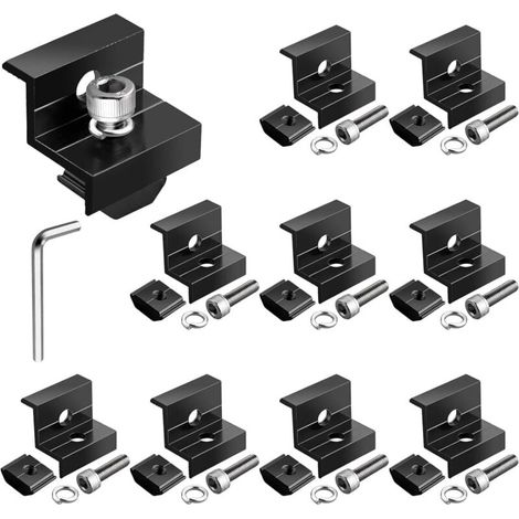 Lot de 10 Supports de Module Solaire Pinces Centraux de 30MM/35MM Aluminium Module Solaire Support en Z Support de Panneau Solaire Photovoltaïque pour Camping-car, Toits (Noir) (1/4)