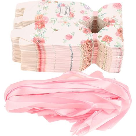 50 Geschenkboxen im Vintage-Stil mit floralem Muster für Hochzeiten, einfach zusammenzubauen, DIY-Gastgeschenkboxen mit rosa Kordel HM2251304 (1/5)