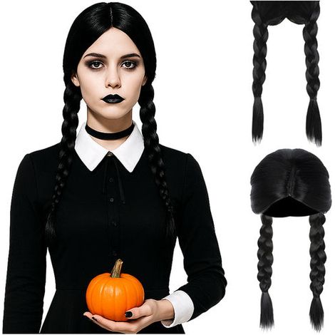 Parrucca lunga da donna con trecce capelli sintetici neri (1/5)
