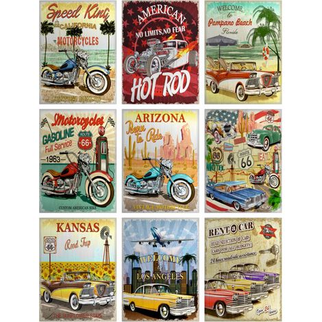 sticker mural voitures anciennes vintage rouge, jaune et bleu clair  - Sanders & Sanders