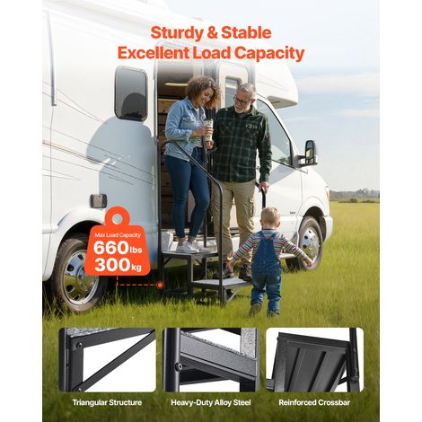 Escalier Mobile à 2 Marches, Marchepied avec 2 Rampes pour Caravane, Portable pour Camping-car, Spa, Piscine, avec Patins Antidérap… (1/5)
