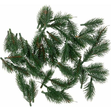 Lot de 55 branches de sapin décoratives - Vert - 8 cm de long - 55 branches de sapin artificielles - Décoration de couronne de l'Avent - Vert sapin