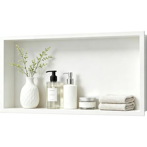 Niche de douche en acier inoxydable 304, 60 cm × 30 cm × 10 cm, blanc, pour salle de bain, sans carreaux (1/5)