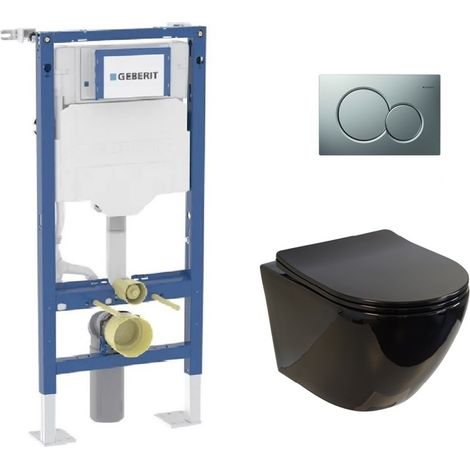 Pack Geberit UP320 + Cuvette sans bride KELOS Noir Brillant + Plaque Sigma Chromé Mat (1/5)