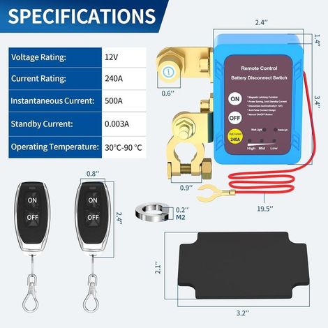 Interrupteur de coupure de batterie à télécommande 12 V 240 A, coupe-circuit automatique, pour voiture, camion, bateau (1/4)
