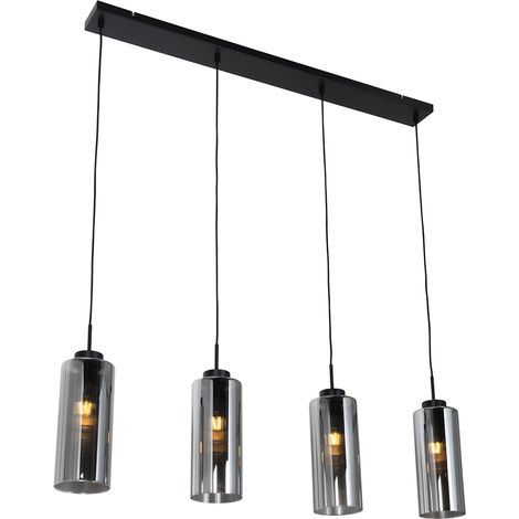Smarte Pendelleuchte Schwarz mit Rauchglas 4-flammig inkl. 4 Wifi ST64 - Laura