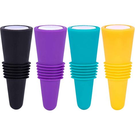 tapones para botellas, de silicona apta para uso alimentario y acero inoxidable, a prueba de fugas, para vino y otras bebidas, 4 colores. (1/5)